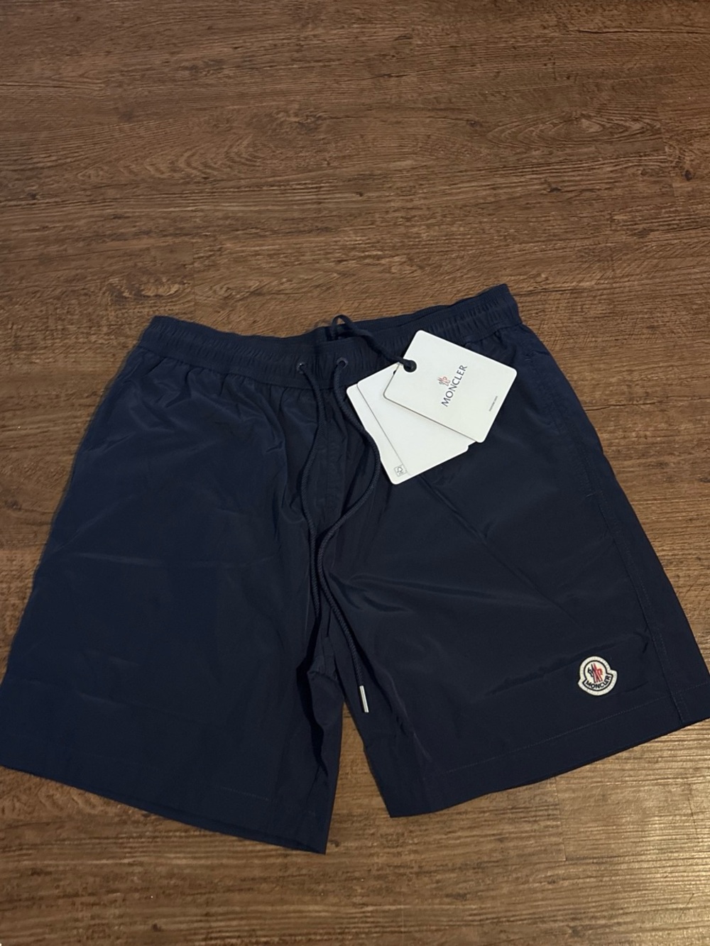 Moncler Men's Navy Athletic Swim Shorts with Logo Patch